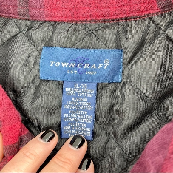 Vintage Towncraft RED PLAID Flannel Shacket Quilted Liner XL 90s Gorpcore - Picture 7 of 10